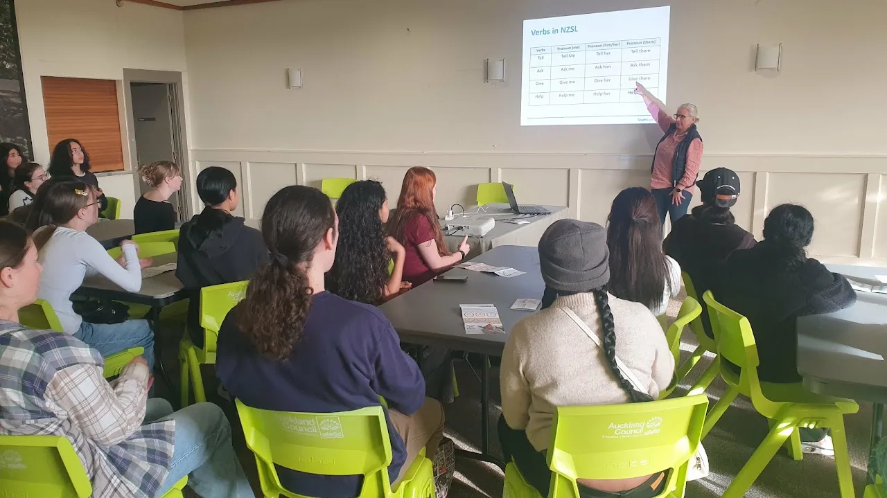 Monica presenting an NZSL workshop to the Albert-Eden Youth Board