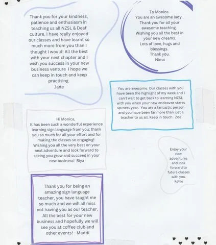 A handwritten thank-you note or card from a SignWest student