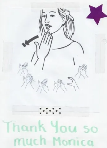 A handwritten thank-you note or card from a SignWest student