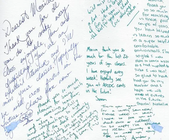 A handwritten thank-you note or card from a SignWest student