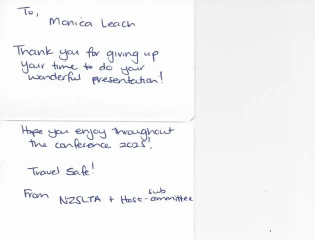 A handwritten thank-you note or card from a SignWest student
