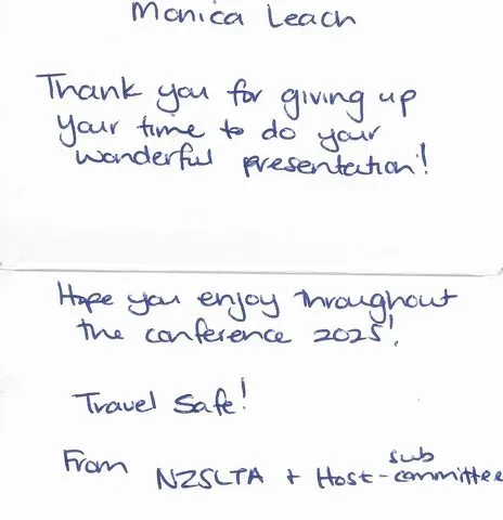 A handwritten thank-you note or card from a SignWest student